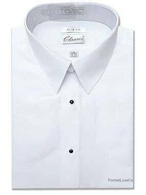 Men's Slim Fit Microfiber Tuxedo Dress Shirt Laydown Collar Non Pleat